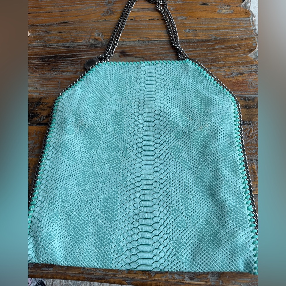 Python-Textured Leather Chain Shoulder Bag , High… - image 2